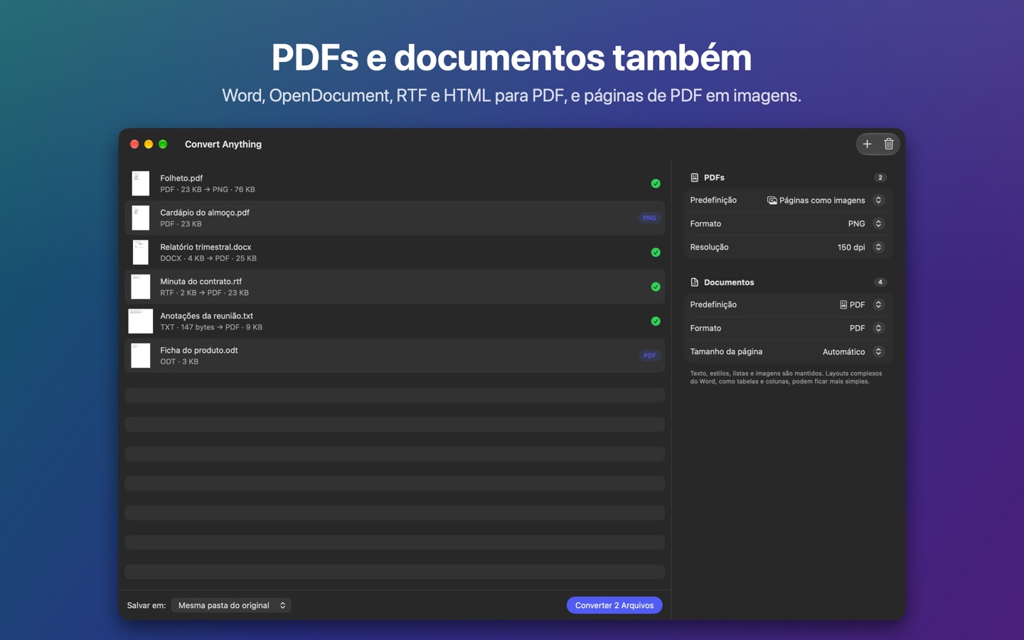 PDFs transformados em imagens e documentos transformados em PDF