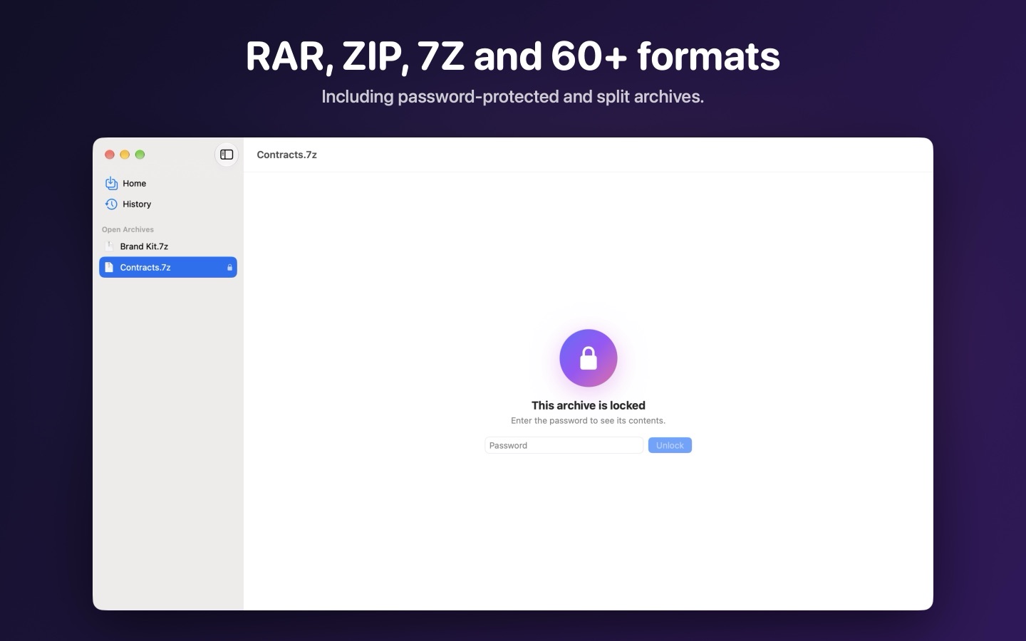 A password-protected archive asking for its password