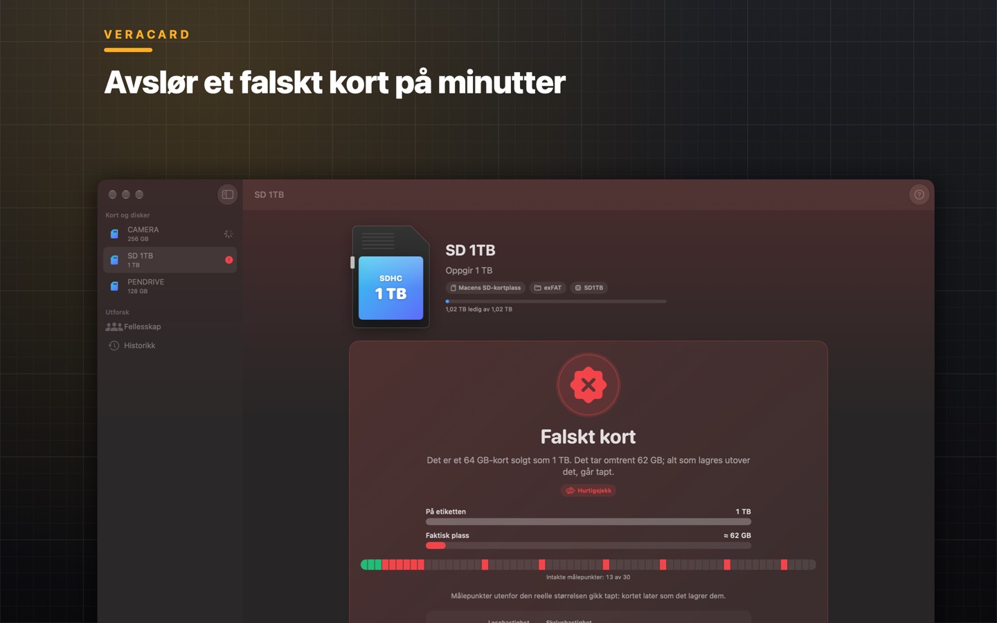 Veracard, skjerm 1